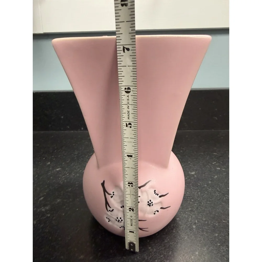 Vintage McCoy Spring Wood Dogwood Vase Pair Pink Green Matte‎ Pottery USA
